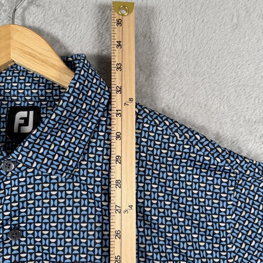 FootJoy Mens XL Blue Geometric Print Stretch Golf Polo Shirt Short Sleeve - Picture 5 of 7